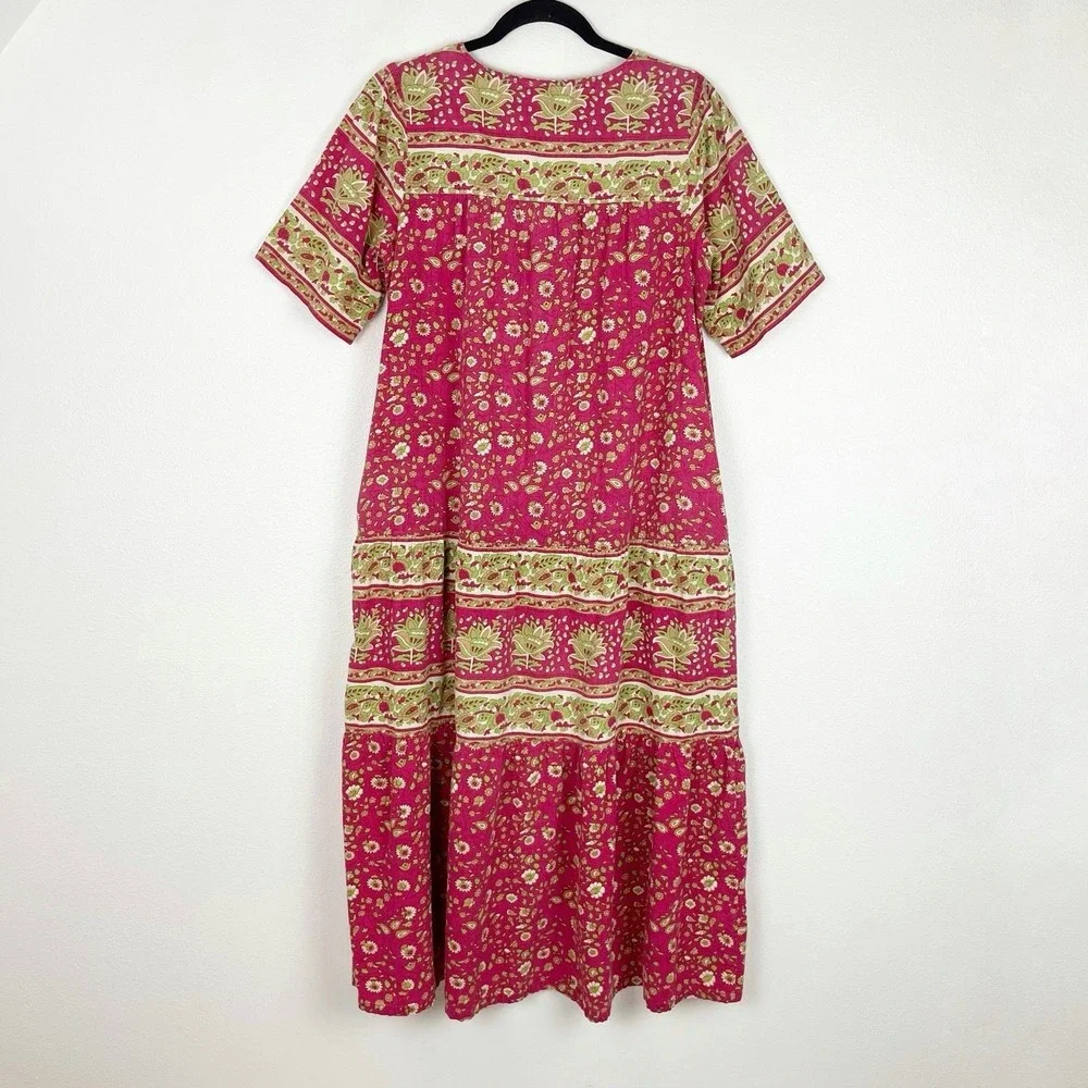 Vermont Country Store Dress S Pink Yellow Cotton Floral Muumuu Dress Housedress
